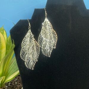 Silver tone leaf earrings